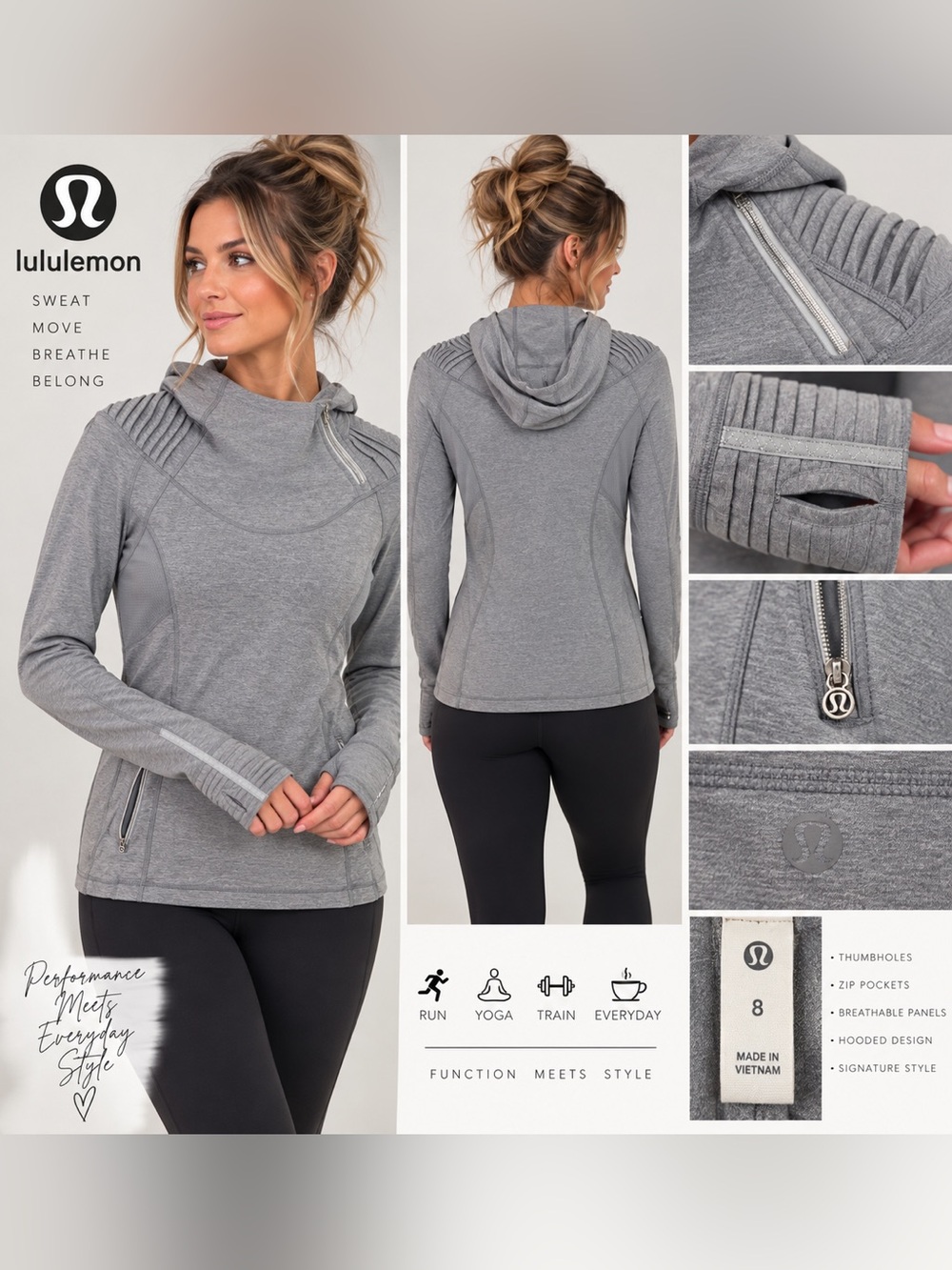 lululemon athletica Heather Gray Hooded Long-Sleeve Pullover